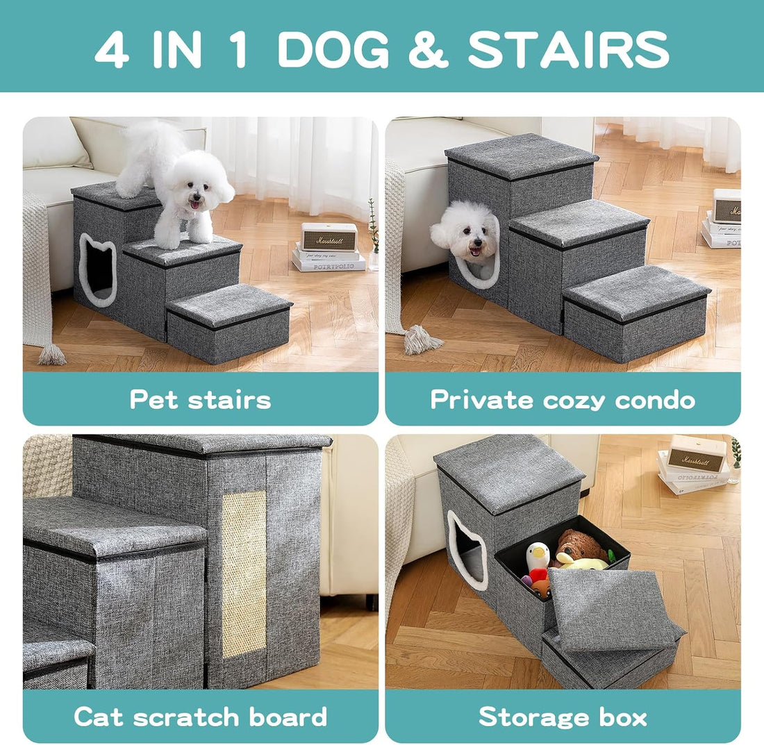 Dog Stairs for Small Dogs, 3-Step Non-Slip Pet Stairs for Cats