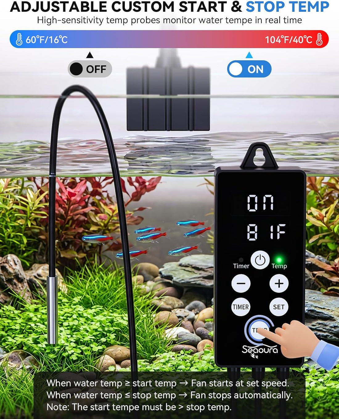 SEAOURA Aquarium Chiller Fan, Cooling for Fish Tank