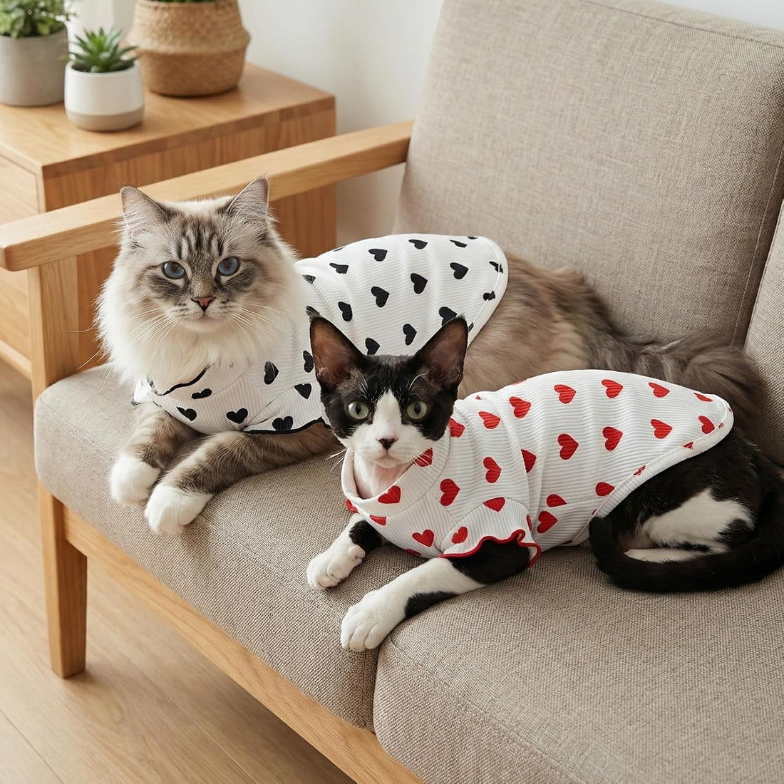 DENTRUN Heart Pattern Sphynx Hairless Cats Shirt