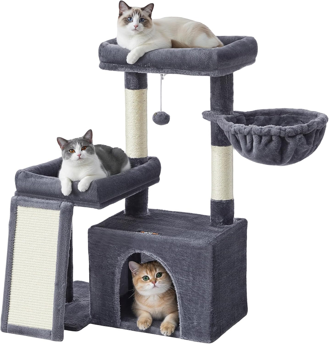 Feandrea Cat Tree, 33.8" Cat Tower, Scratching Posts and Ramp