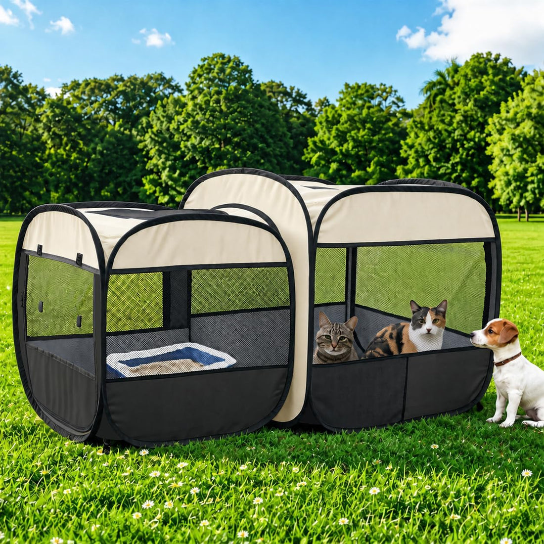 2-in-1 Dog Playpen Portable Cat Playpen, Non-Separable, No Assembly