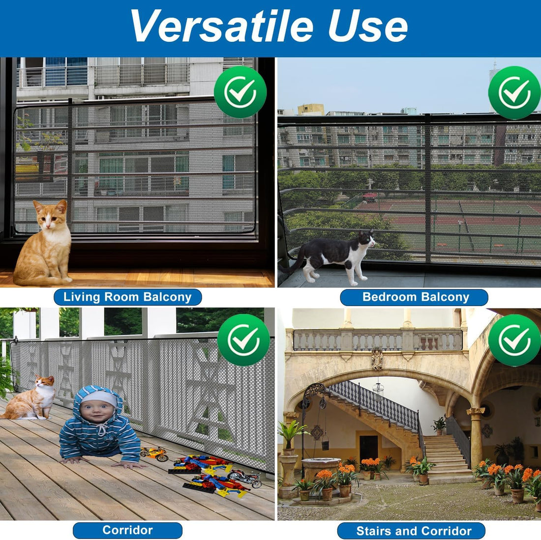 Banister Guard 15ft X 3ft Thick, Balcony Netting for Pets