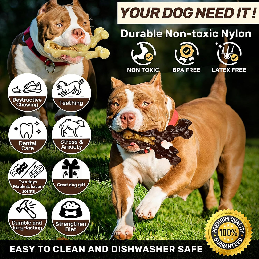 Indestructible Dog Chew Toys for Aggressive Chewers,2 Pack Tough