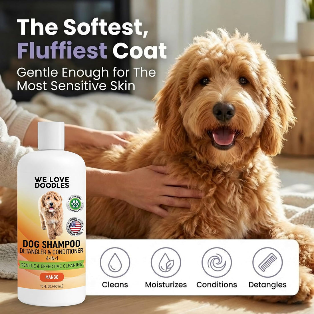 Dog Shampoo & Dog Detangler Spray, Tearless, Dog Bath Supplies
