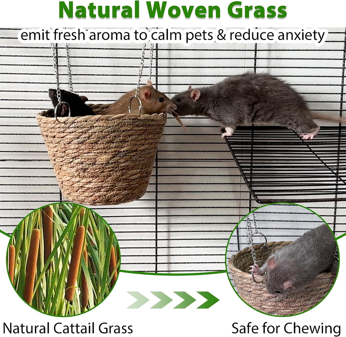 Natural Grass Rat Hammock for Cage, Tightly Woven Non-Collapse