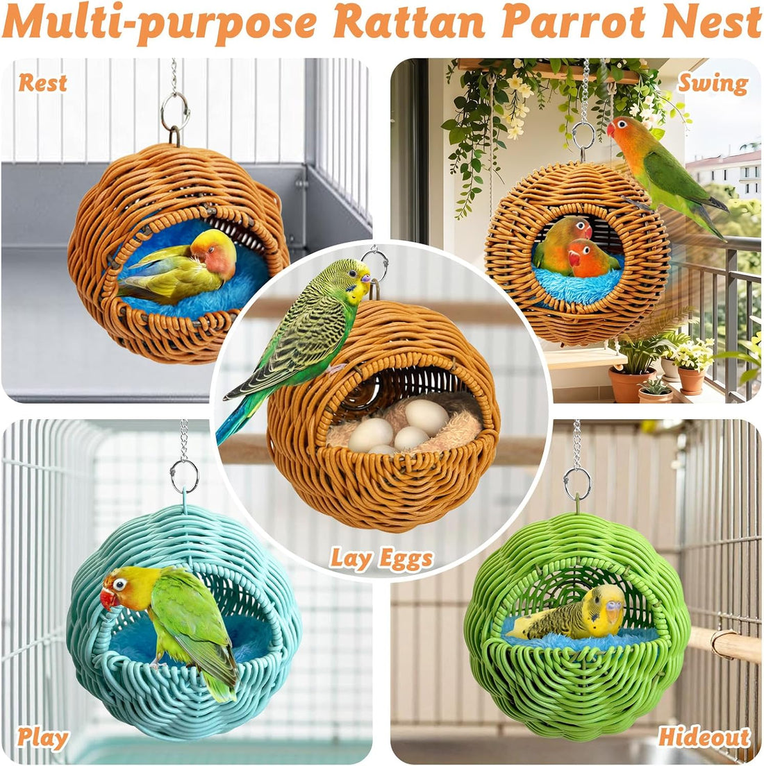 BNOSDM Bird Nest with Soft Pad Hanging Small Parrot Bed Set (Blue)