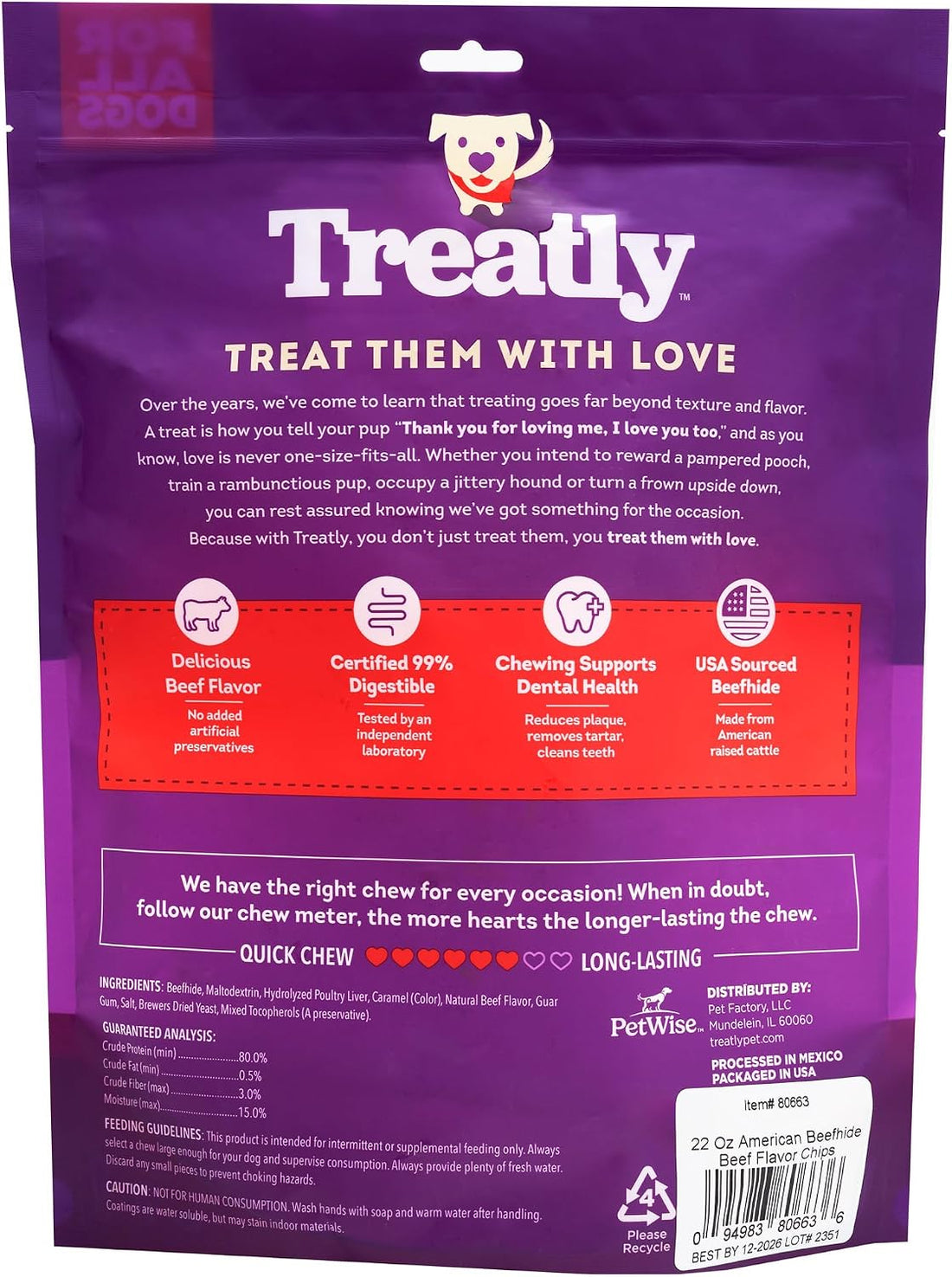 American Sourced Beefhide Chips Dog Chew Treats - Beef Flavor