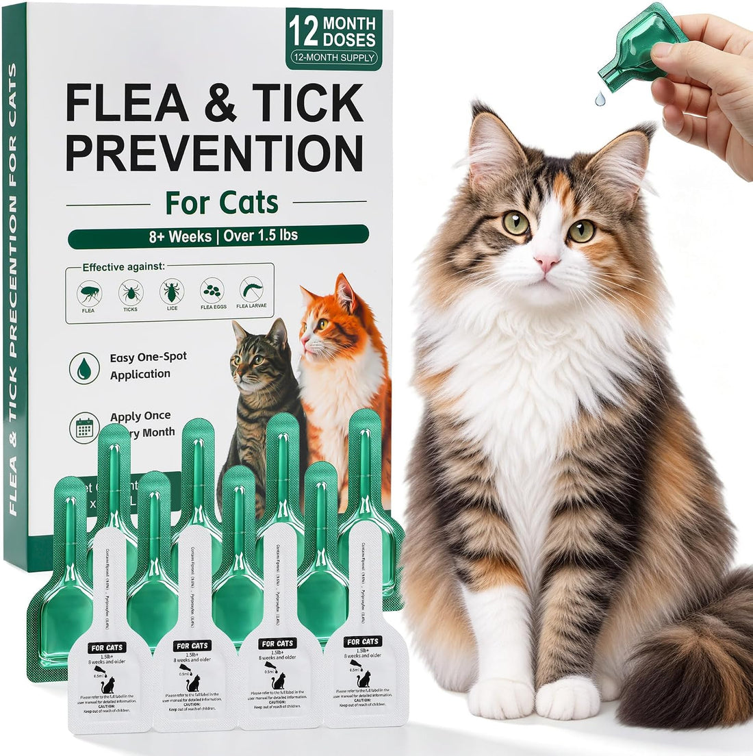 Flea and Tick Drops for Cats, Cat Flea Drops, Easy Spot-On Use