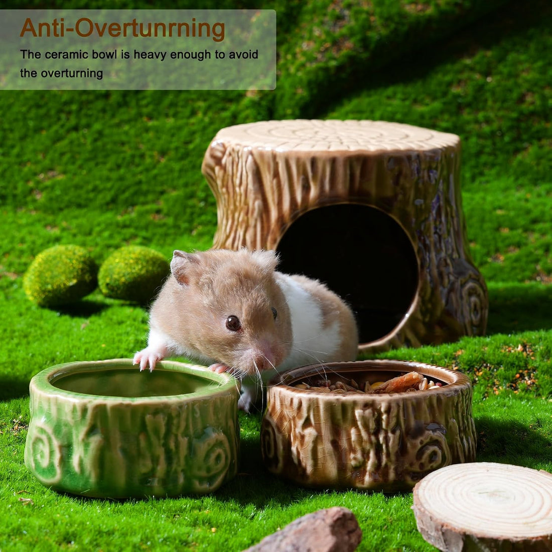 2 Pack Ceramic Hamster Food Bowl Anti-Tip Chew-Proof Water Dish