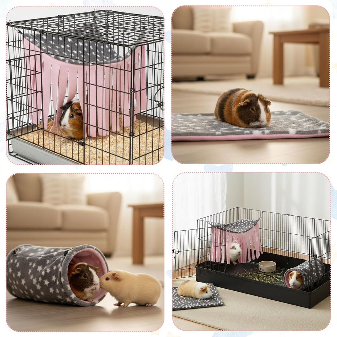 Guinea Pig Hideout, 4 Pack Tunnel & Mat & Corner Hide & Hay Bag