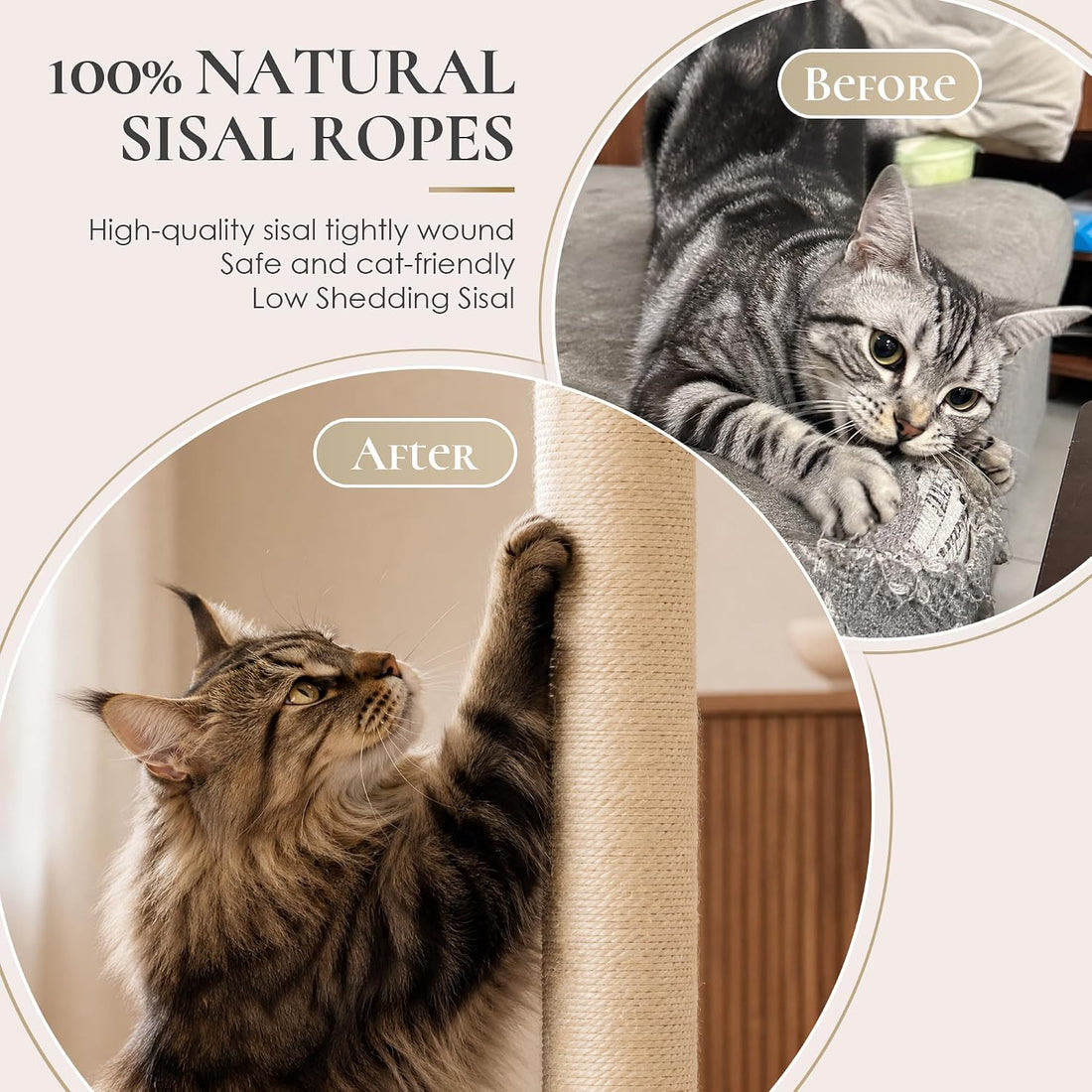 47" Cat Scratching Post, Nature Sisal Rope Cat Scratcher Tree