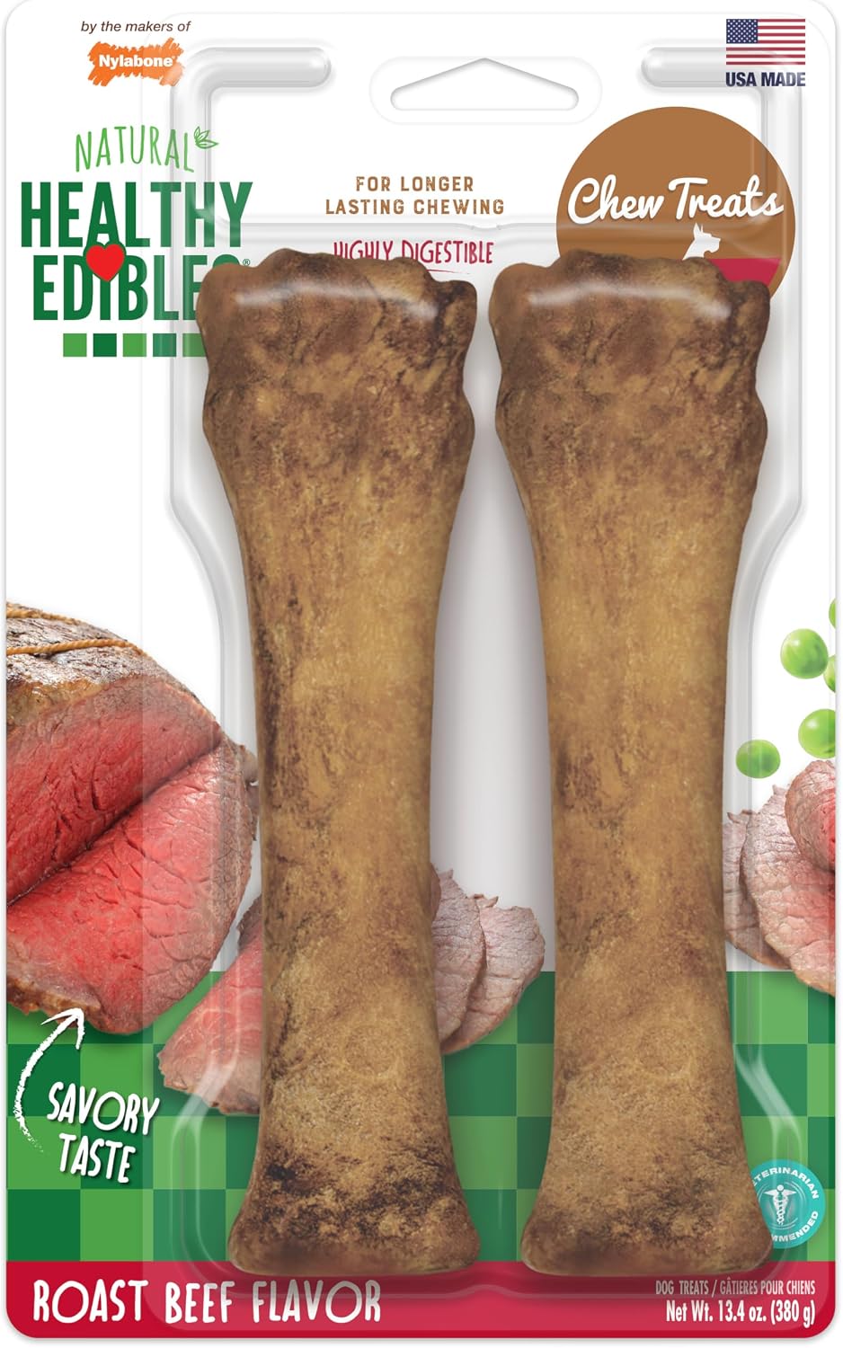 Nylabone Healthy Edibles Dog Treats, Bacon Flavor, X-Large, 2 Count