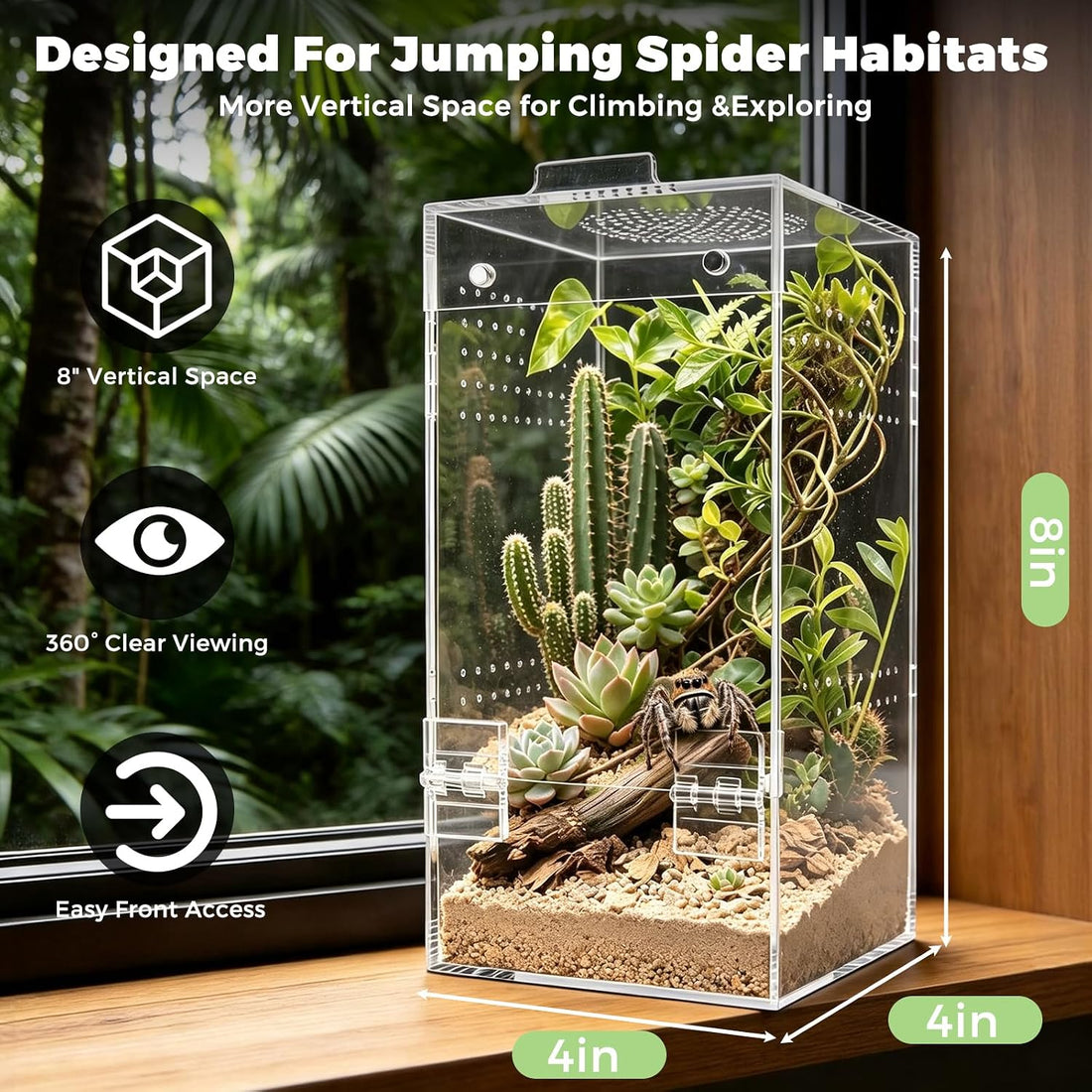 4"x4"x8" Acrylic Jumping Spider Enclosure Ready-to-Use No Assembly