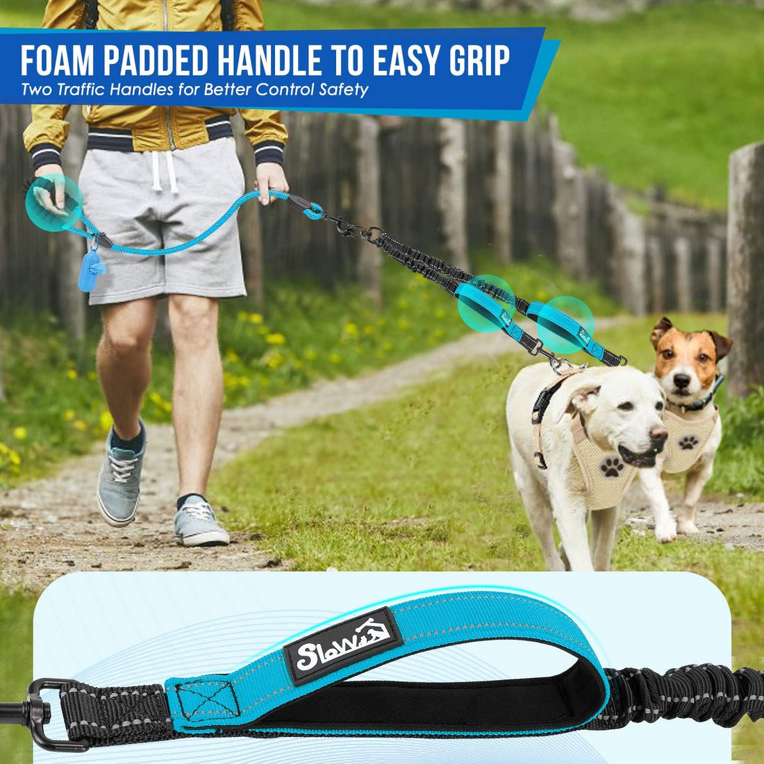 Lukovee Double Dog Leash, No Tangle 360° Swivel Heavy Duty Reflective