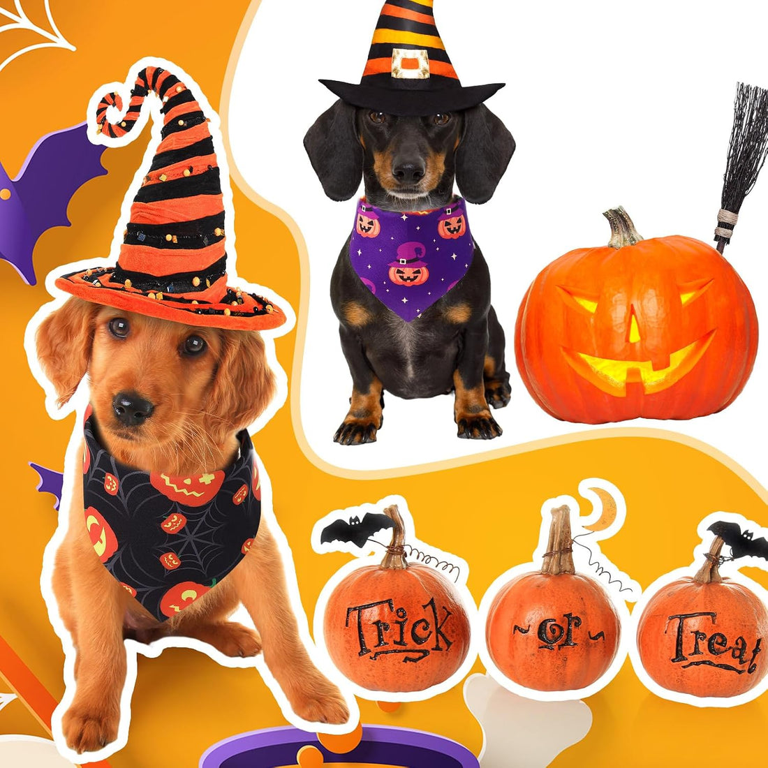 Abbylike 100 Pcs Halloween Dog Bandanas Bulk, Pumpkin Ghost Bat Skull