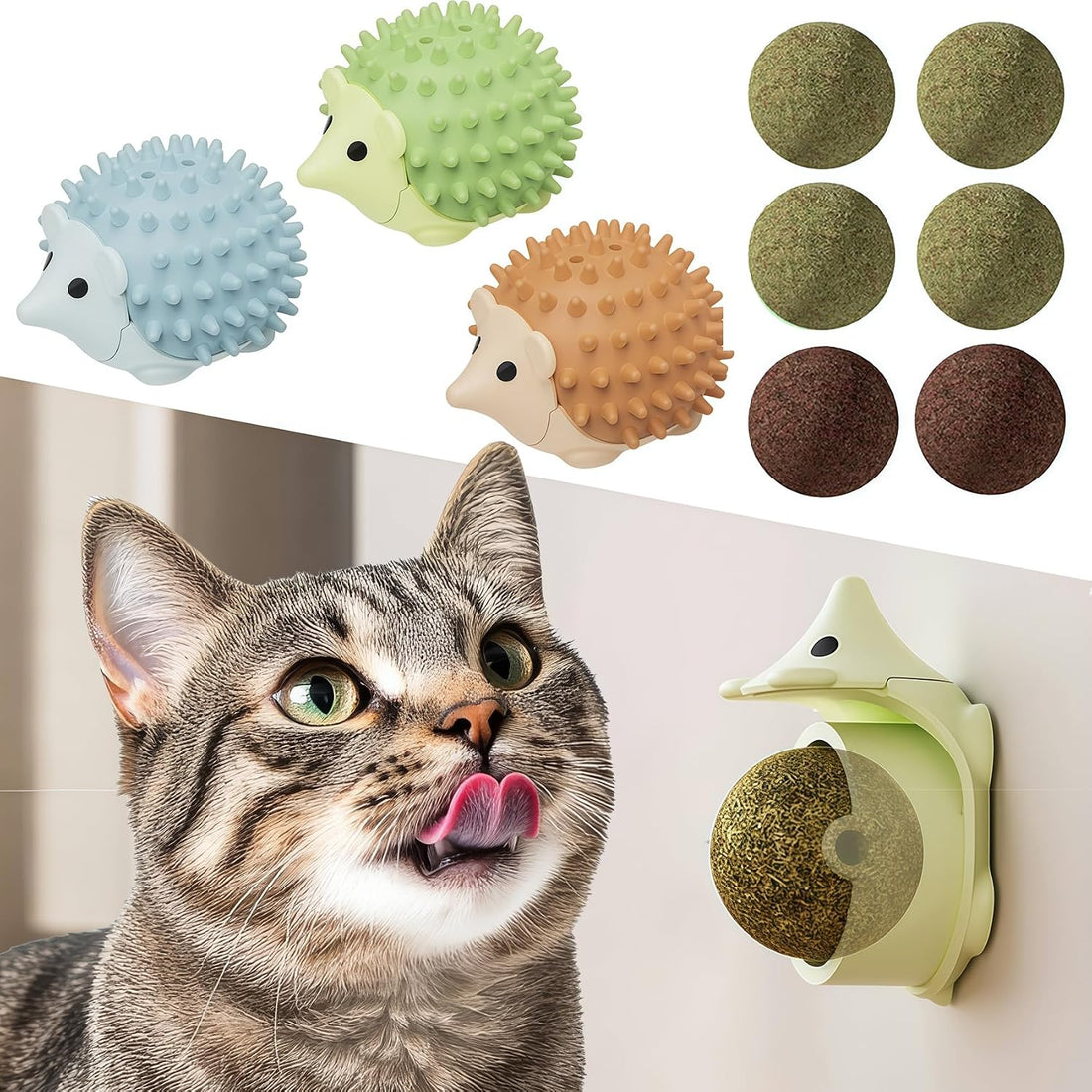 Catnip Toys with 6 Refill Catnip Balls & 3 Massage Shells