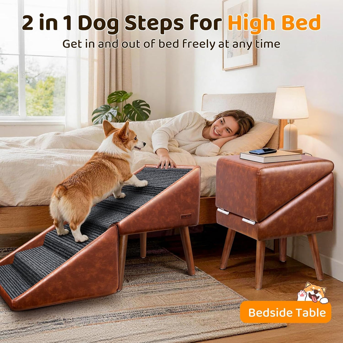 Dog Stairs & Ramp for High Bed & Couch,22.8" 6-Step Foldable Split