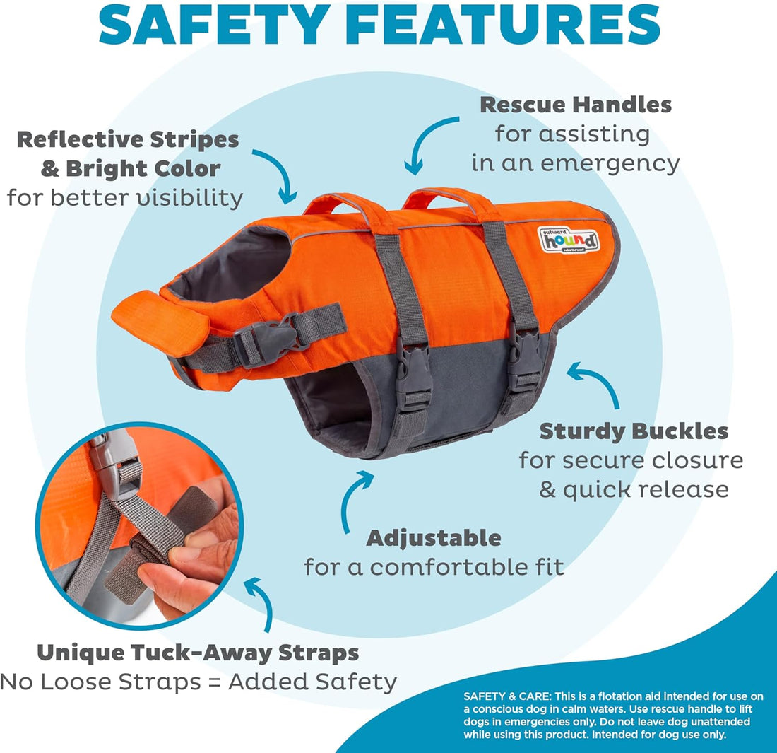 Outward Hound Granby Splash Orange Dog Life Jacket, Medium