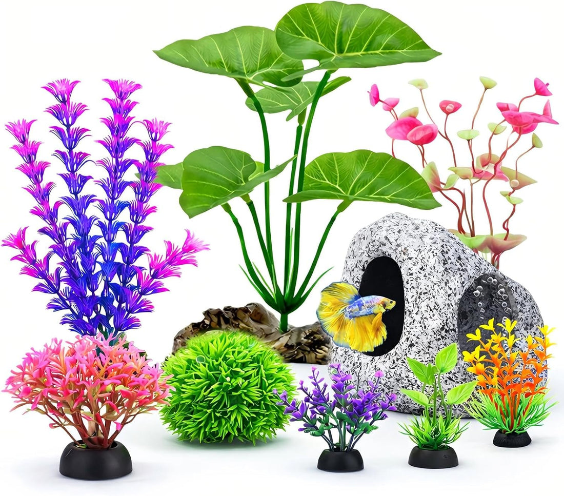 9 PCS Fish Tank Decorations Aquarium Plants Rock Cave Small Aquarium