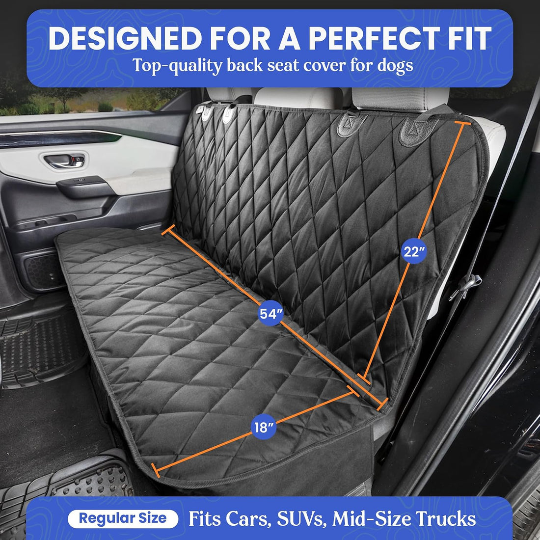 4Knines Back Seat Pet Cover for Dogs w/o Hammock – 54" Wide