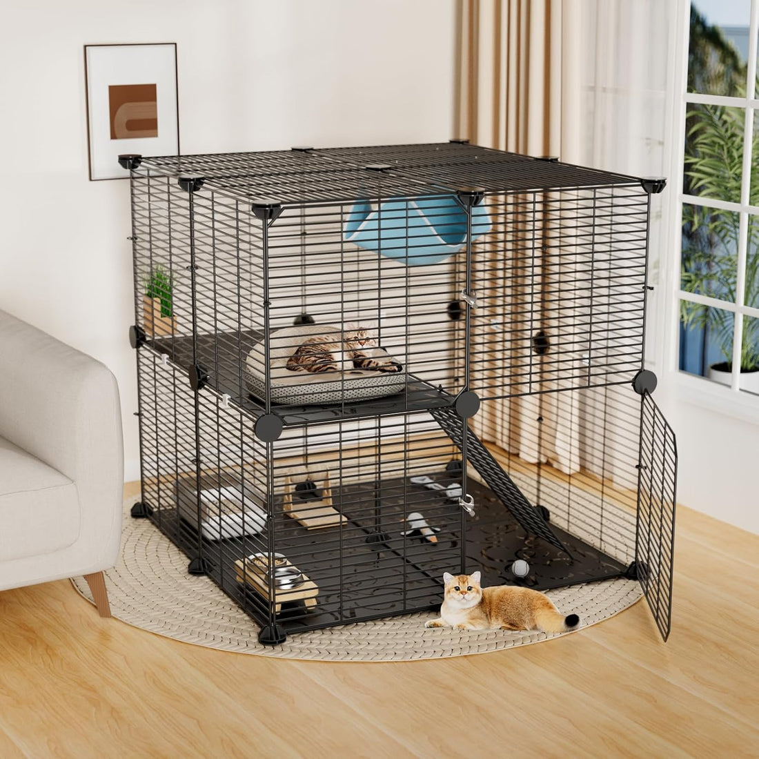 STILLCOVE Small Cat Cage Indoor, with Hammock & Non-Slip Pads
