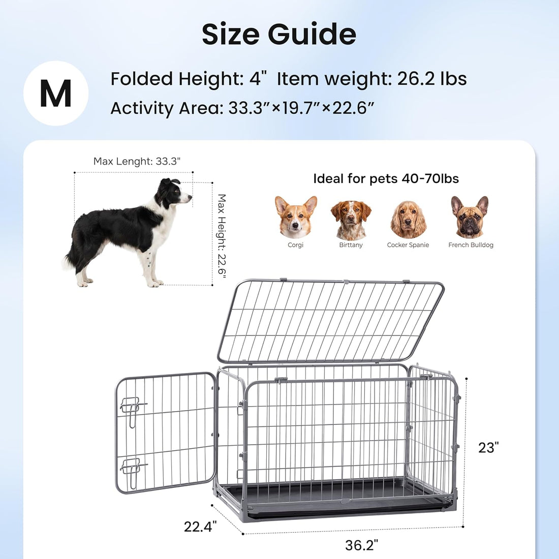 ZOMISIA Collapsible Dog Crate for Medium Dogs