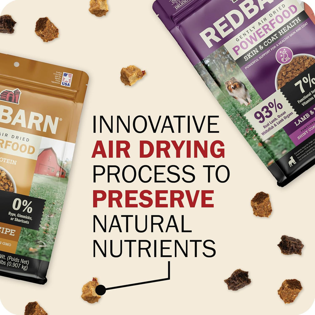 Redbarn Powerfood Air Dried Dog Food 2 lbs High Protein Beef and Lamb