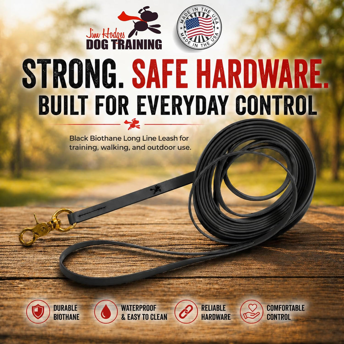 Biothane Long Line, Made in USA, 20ft x 3/8"