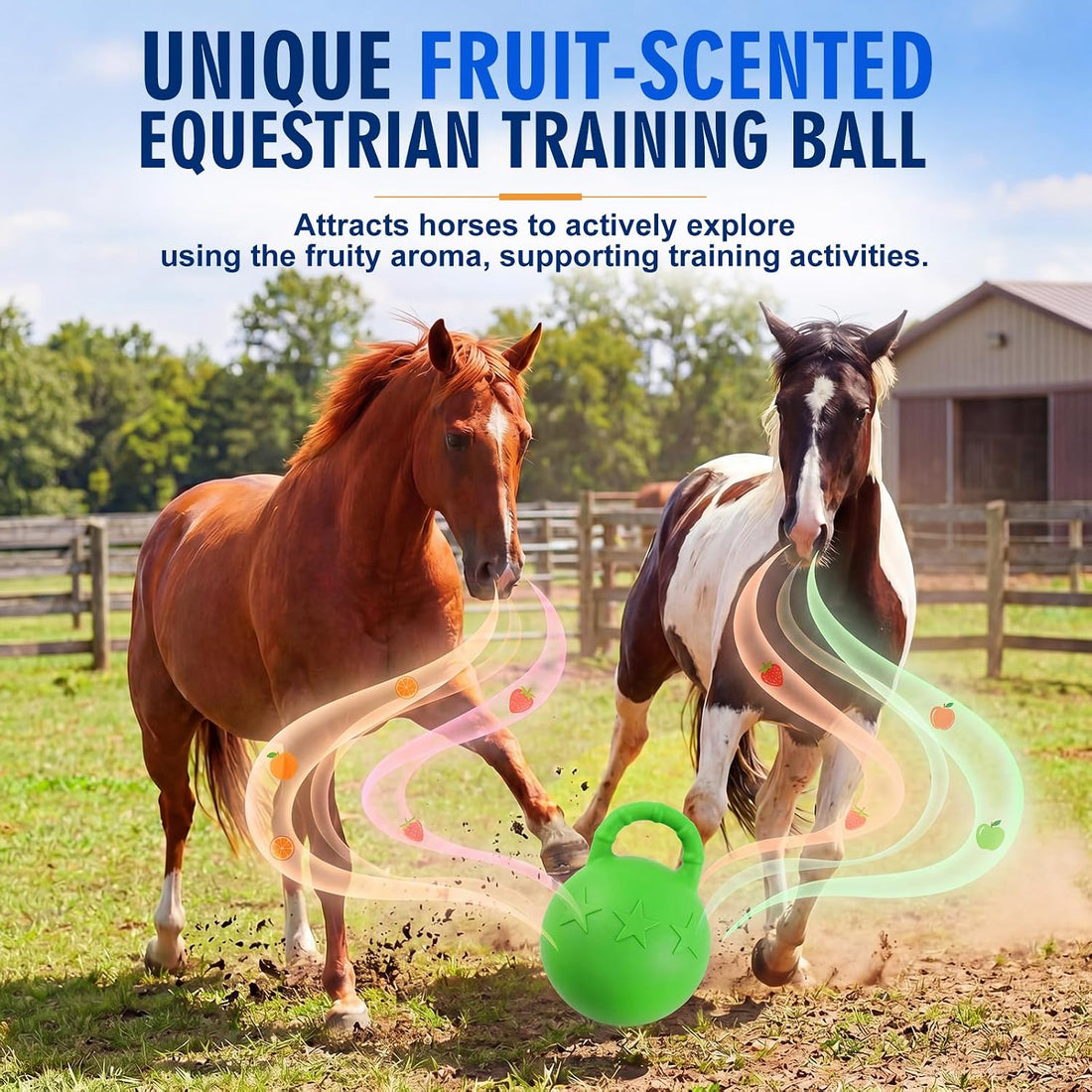 2 Pcs 10" Horse Herding Ball with Handle, Fruit Scented, Blue