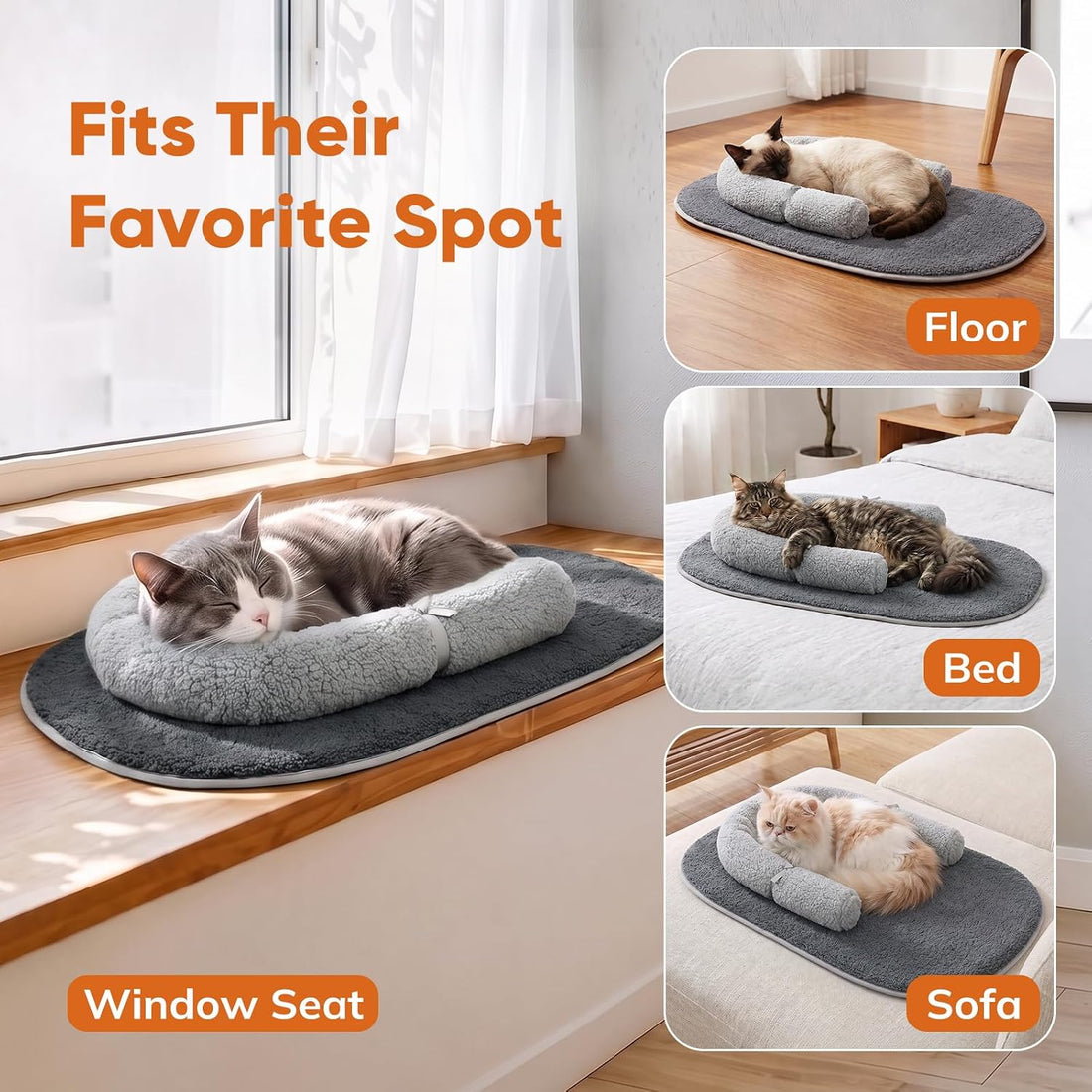 Cat Mat Self Warming Cat Bed with Soft U-Shaped Pillow