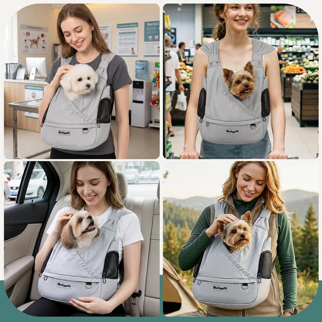 Small Dog Sling Carrier, Hands-Free, Gray, 4-13Lbs