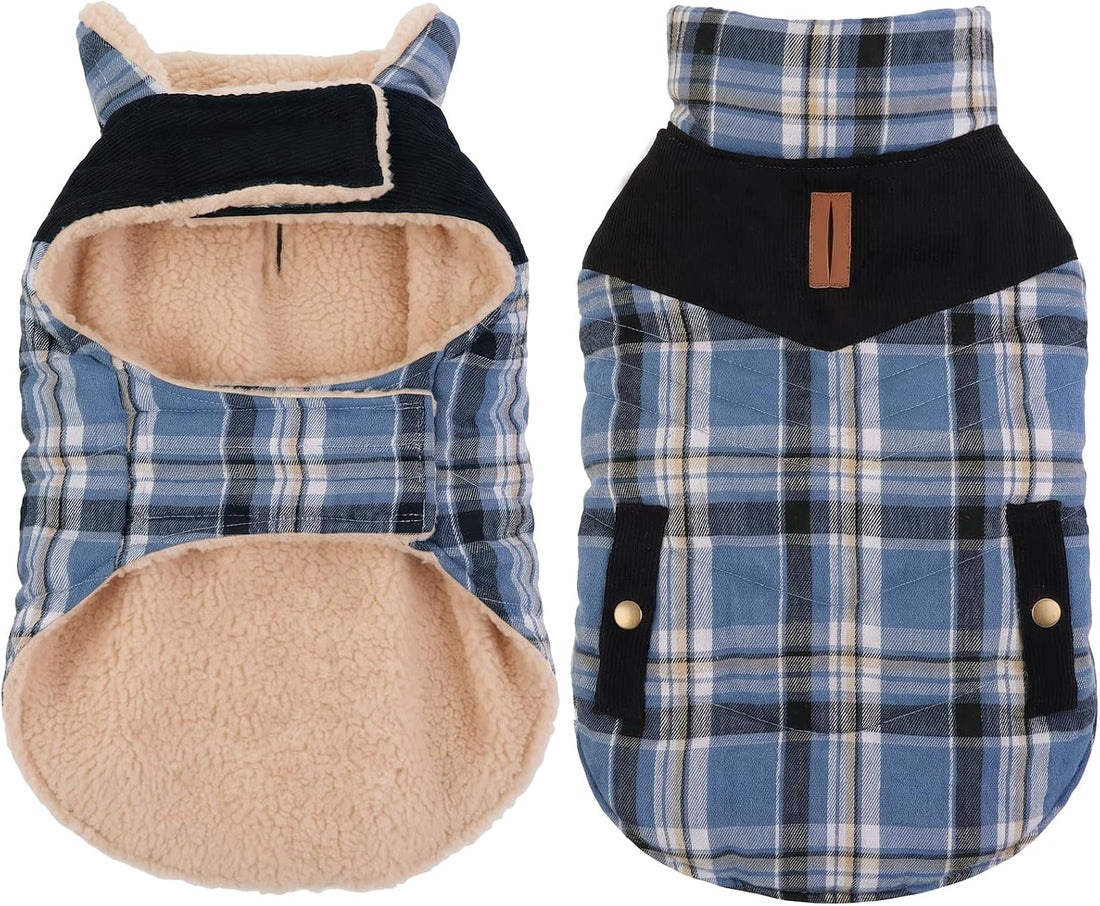 Queenmore Warm Puffer Dog Jacket Thick Plush Lining Winter Small Dog