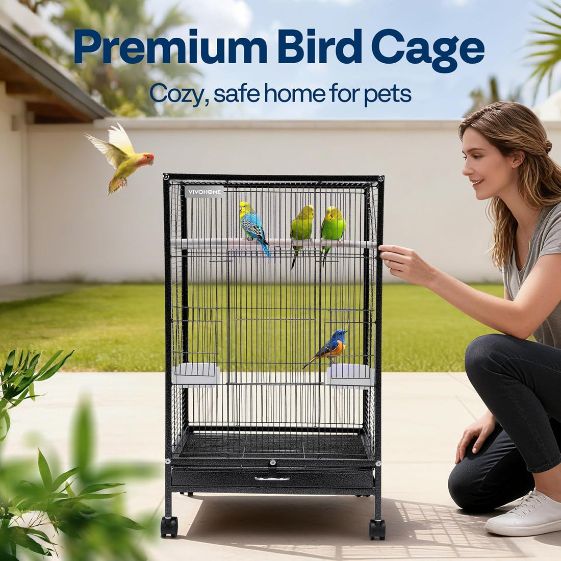 VIVOHOME 30 Inch Height Wrought Iron Bird Cage with Rolling Stand