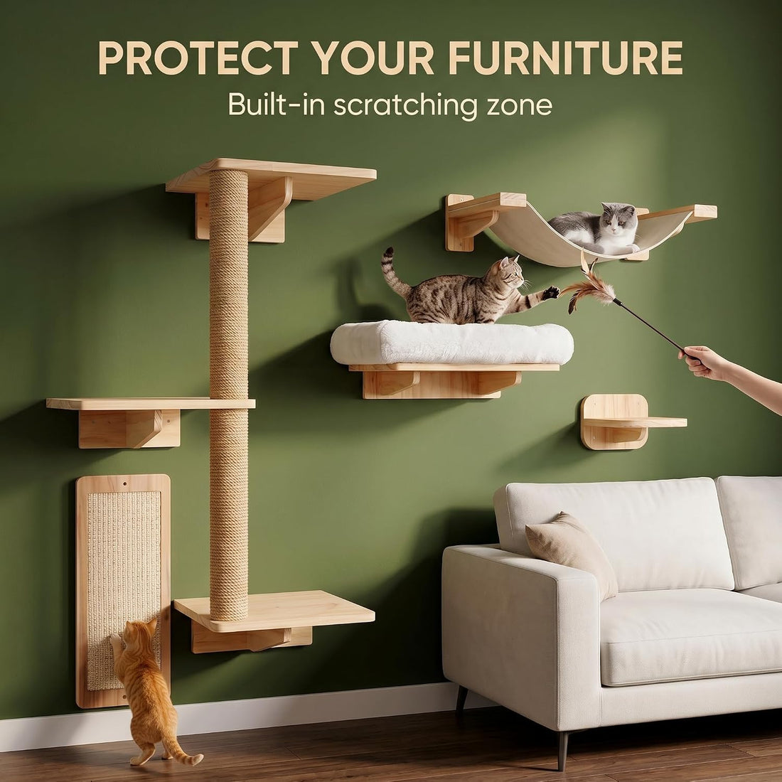 6in1 Cat Wall Shelves for Large Cats, Wall Mounted Climbing Furniture
