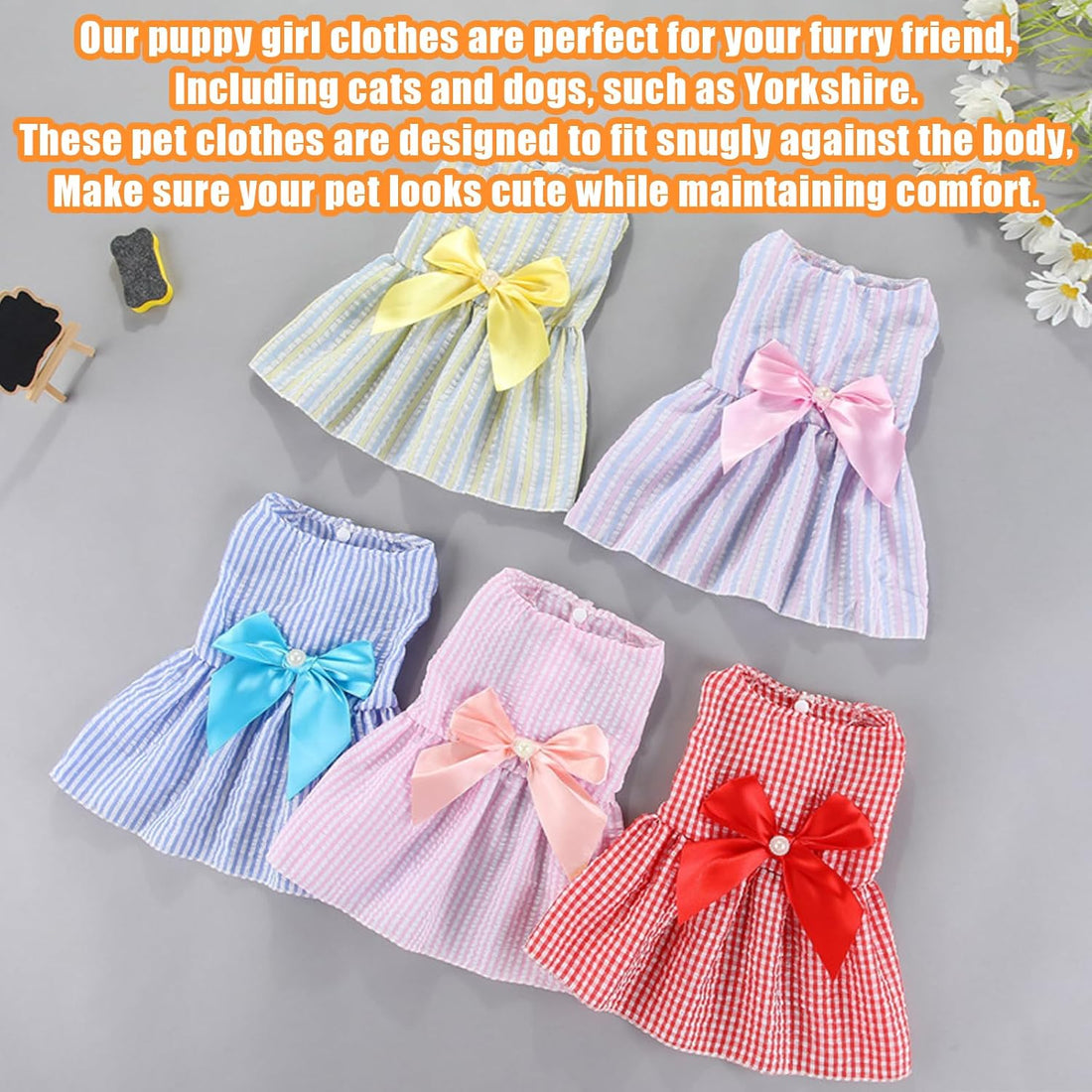 Dog Dress,1PC Dog Dresses with Cute Bowknot,Summer Dogs Clothes Pet