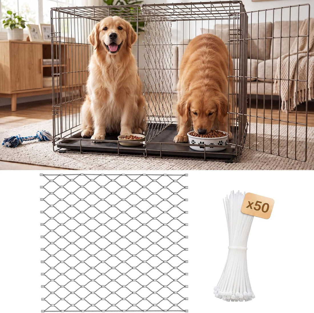 Dog Crate Divider for 42 Inch Crate, Stainless Steel Mesh