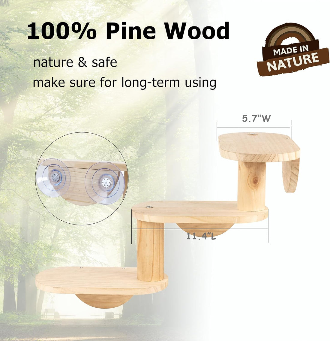 Cat Window Ladder, 3-Level Solid Pine Steps for Climbing and Bird