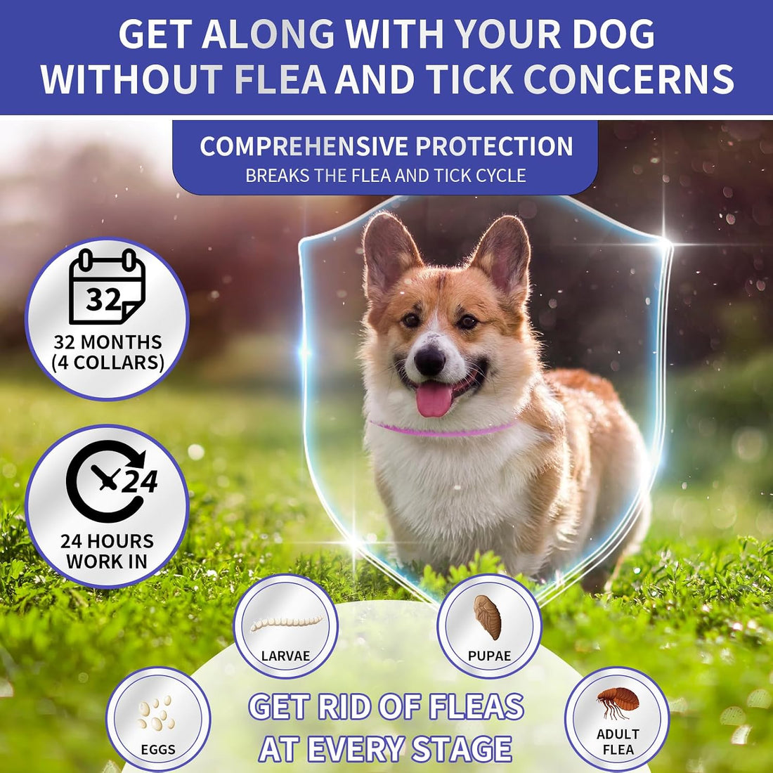 YOTANGO Flea Collar for Dogs, Dog Flea and Tick Collar, 4 Pack