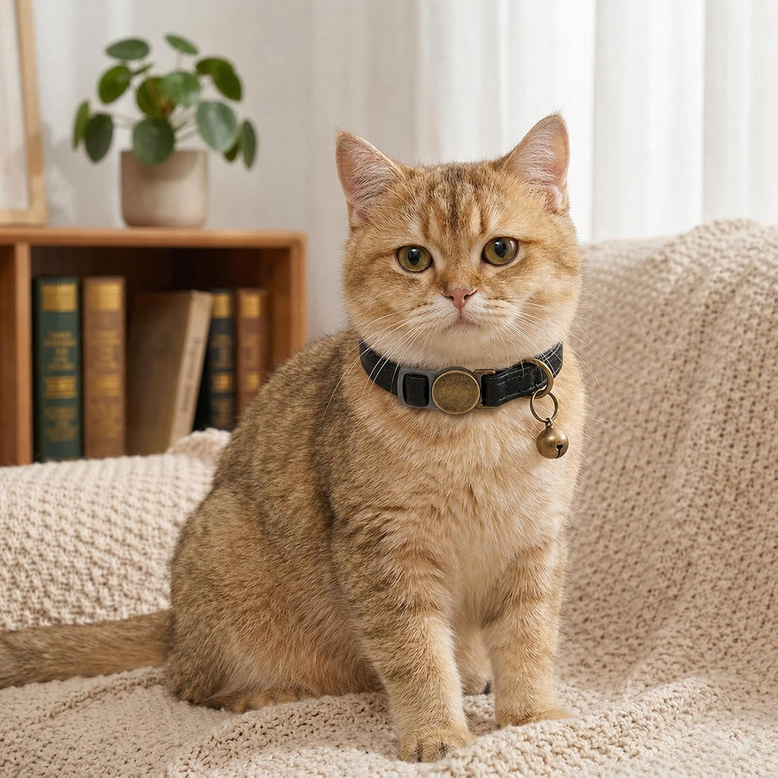 2 Pcs Leather Cat Collar Adjustable Breakaway Dog Collar with Bell