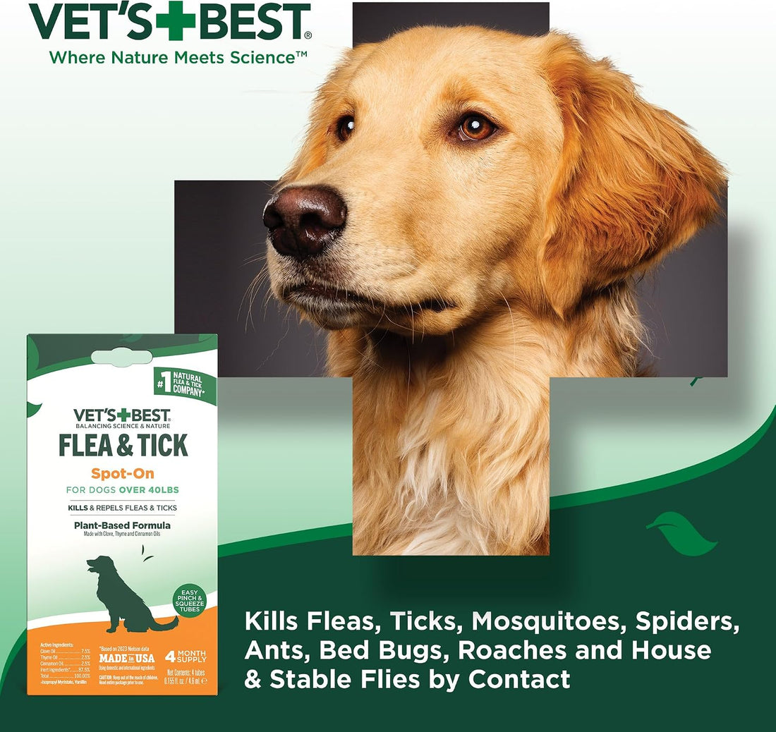 Vet's Best Flea & Tick Drops for Large Dogs, Flea Protection