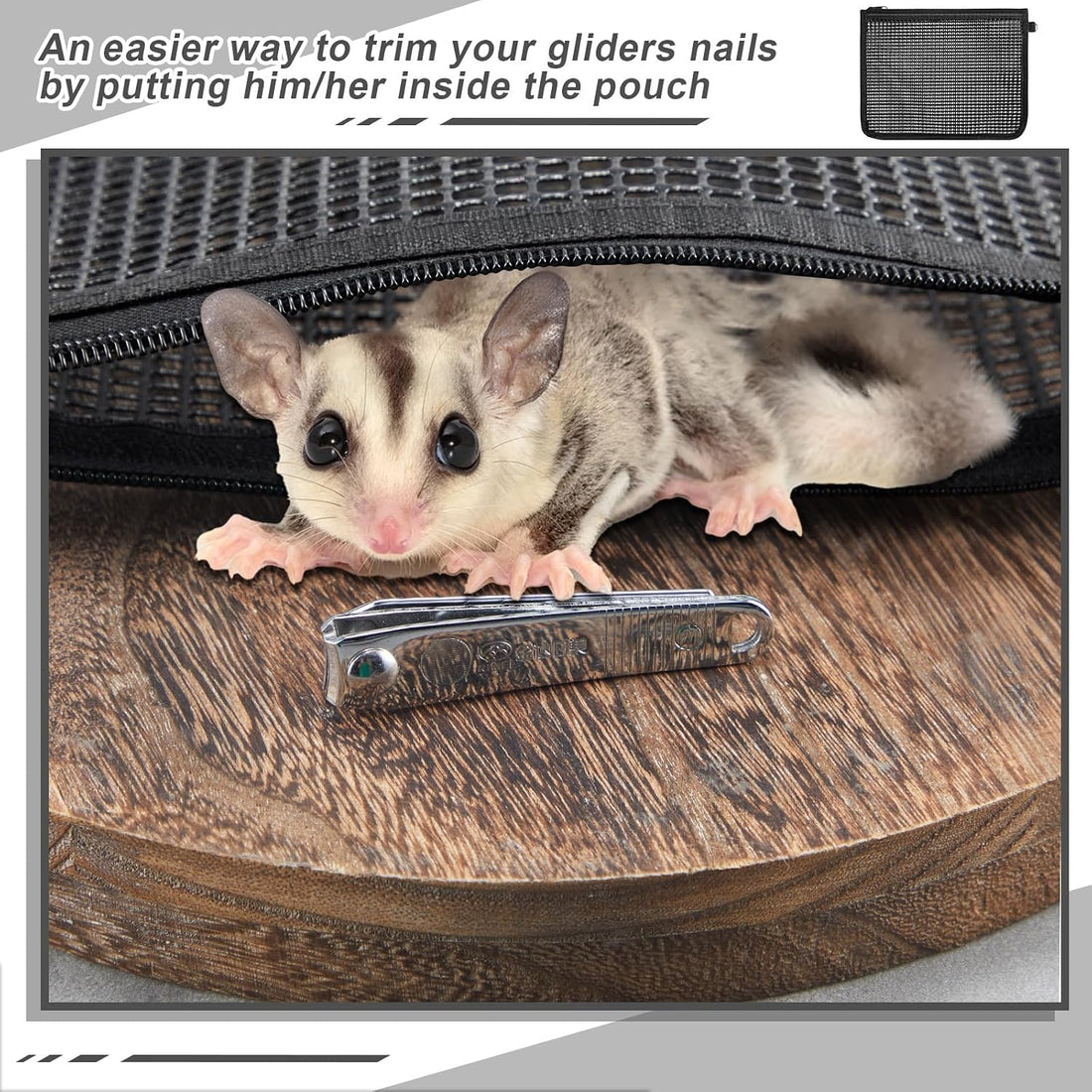 Abbylike 2 Pcs Sugar Glider Nail Trimmer Nails Trimming Pouch Mesh