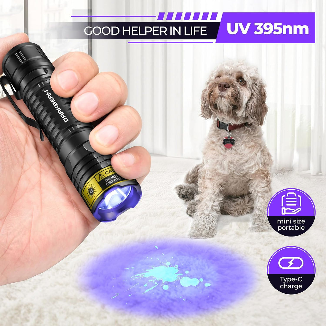 DARKBEAM UV Flashlight 395nm LED Black Light Woods Lamp Ultraviolet