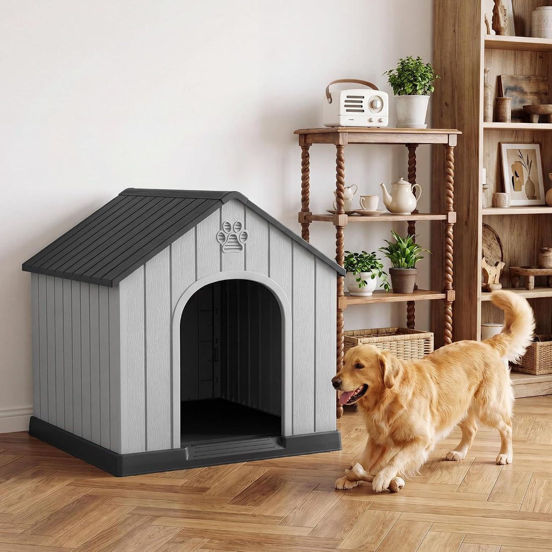 Fancyango Large Dog House for Outdoor Indoor Use Stable Plastic