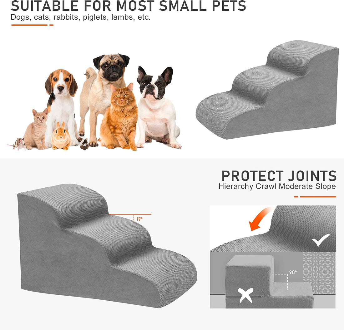 Dog Stairs for Small Dogs, 3 Tiers High Density Foam Dog Ramp