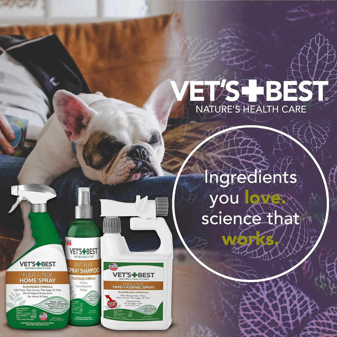 Vet's Best Flea & Tick Spray Shampoo for Dogs, Essential Oils, 16 oz