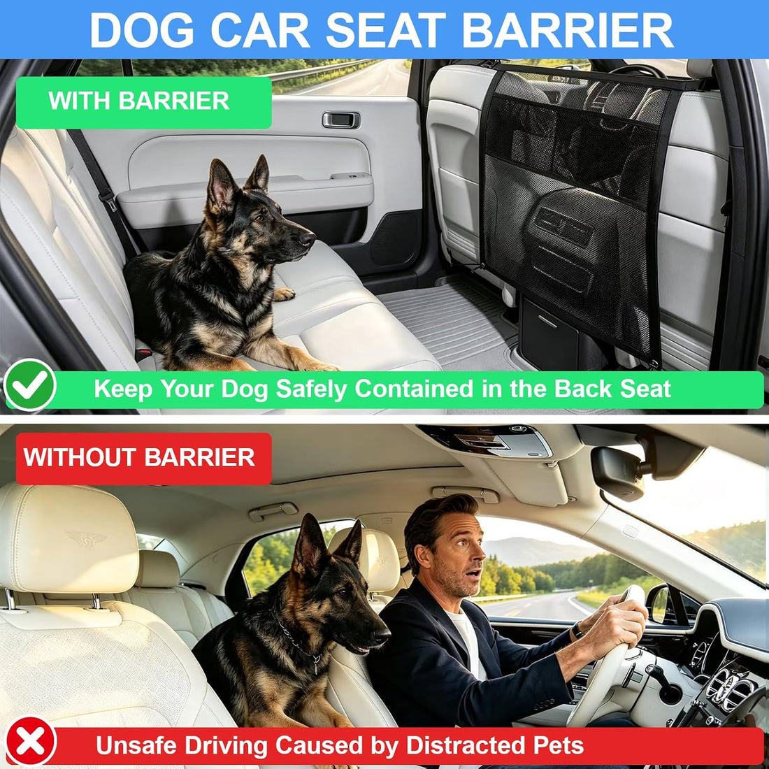 Dog Car Barrier, Dog Net for Car, Car Divider for Dogs Fit Car/SUV