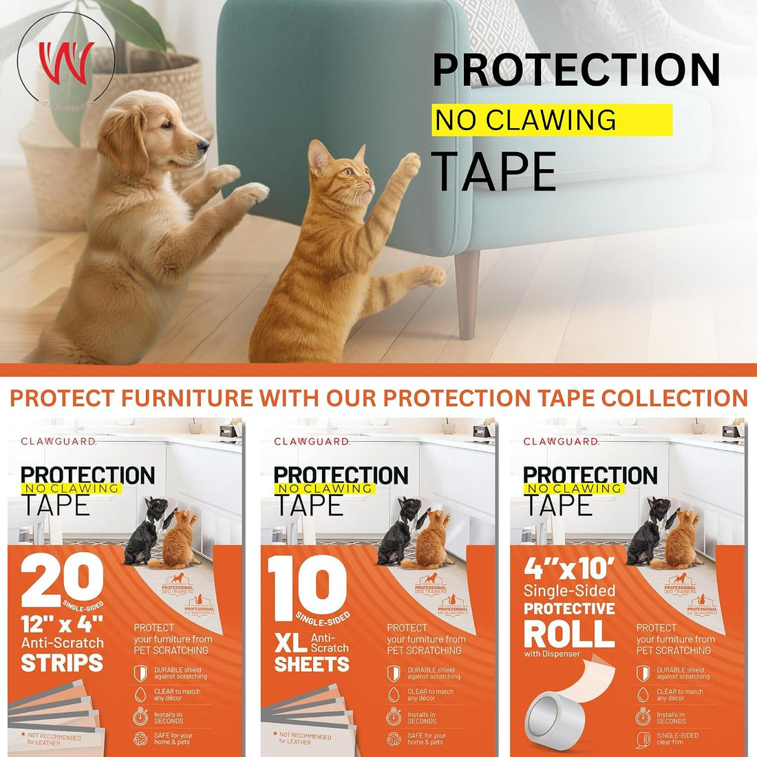 CLAWGUARD Cat and Dog Scratch Protector Tape Roll for Doors