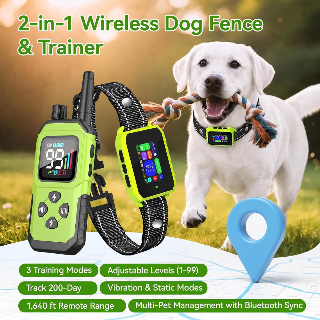 GPS Wireless Dog Fence, 2-1 Smart GPS Wireless Dog Fence& Training