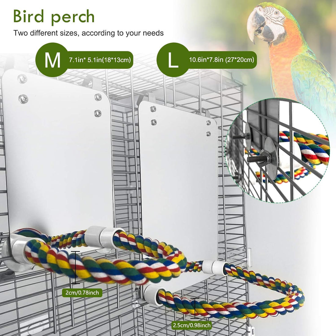 BWOGUE 7 Inch Bird Mirror with Rope Perch Cockatiel Mirror for Cage
