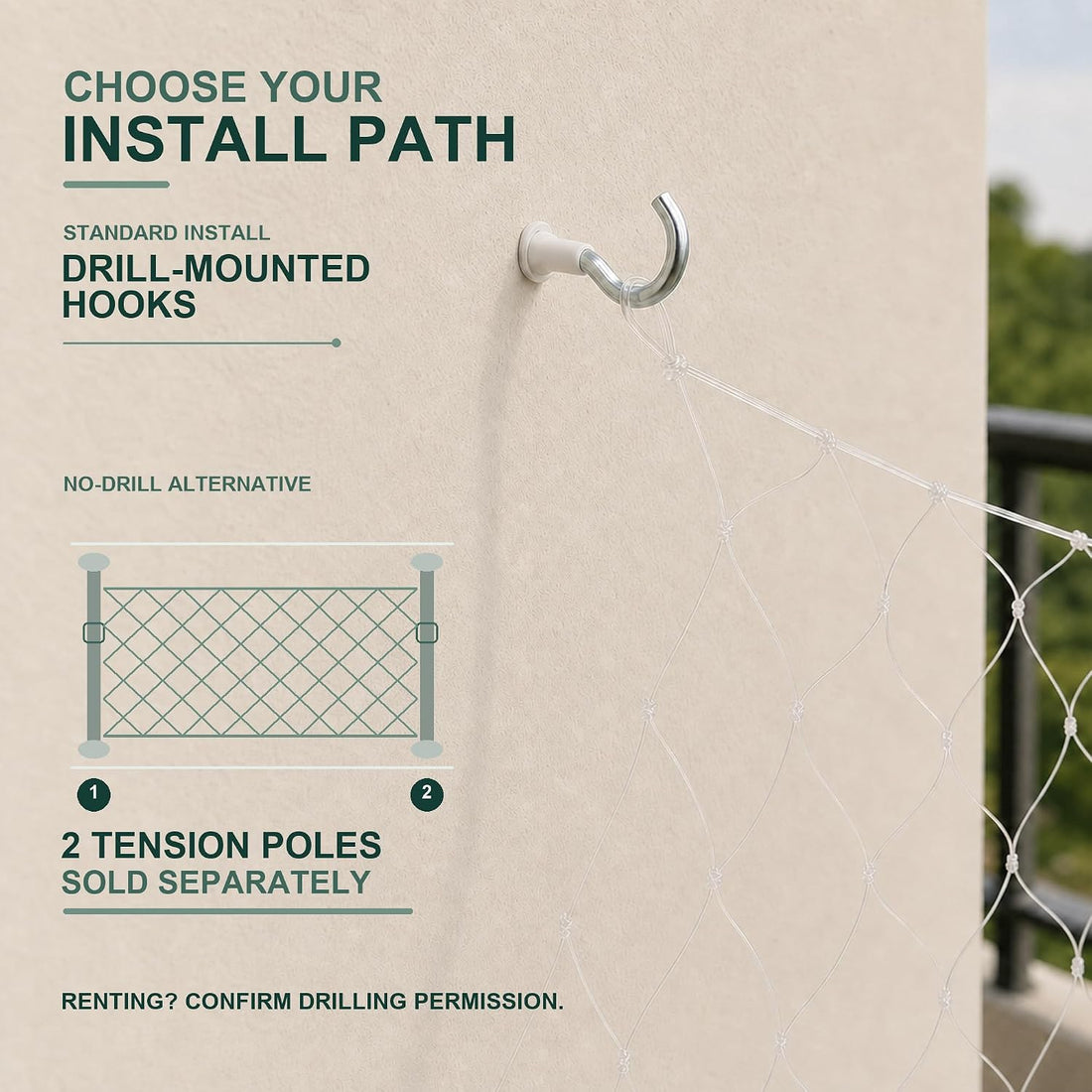 Cat Safety Net for Balconies, White Nylon Mesh for Windows & Railings
